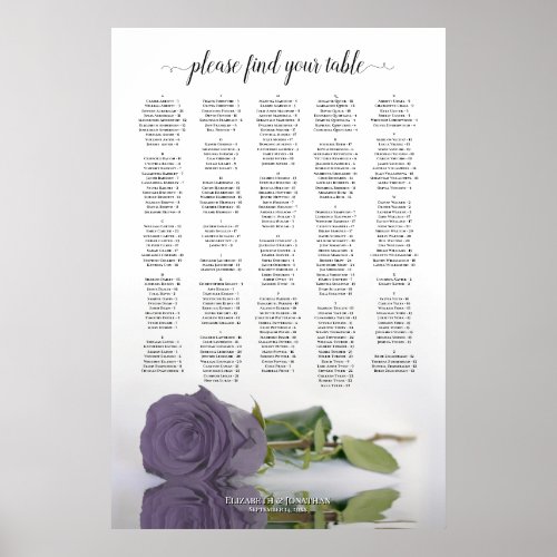 Dusty Purple Rose Alphabetical Seating Chart