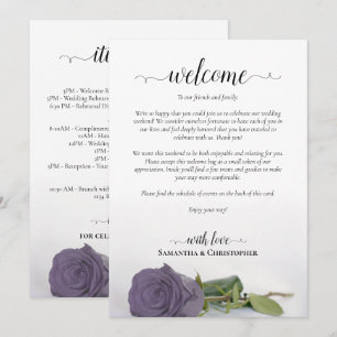 Dusty Purple Rose Chic Wedding Welcome & Itinerary Program