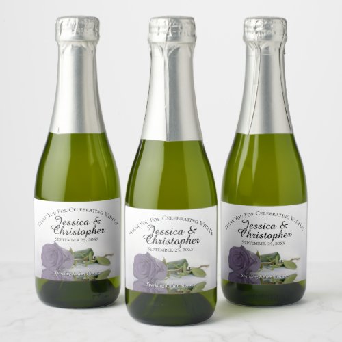 Dusty Purple Rose Classy Wedding Thank You Mini Sparkling Wine Label