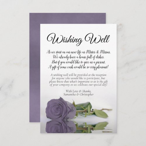 Dusty Purple Rose Cute Wedding Wishing Well Poem Enclosure Card