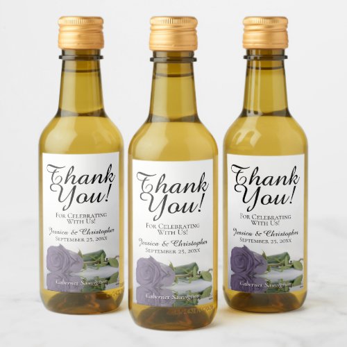 Dusty Purple Rose Elegant Wedding Thank You Mini Wine Label