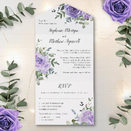 Dusty Purple Rose Eucalyptus Botanical Wedding All In One Invitation