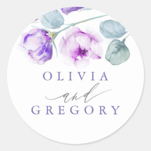 Dusty Purple Rose Floral Elegant Wedding Classic Round Sticker