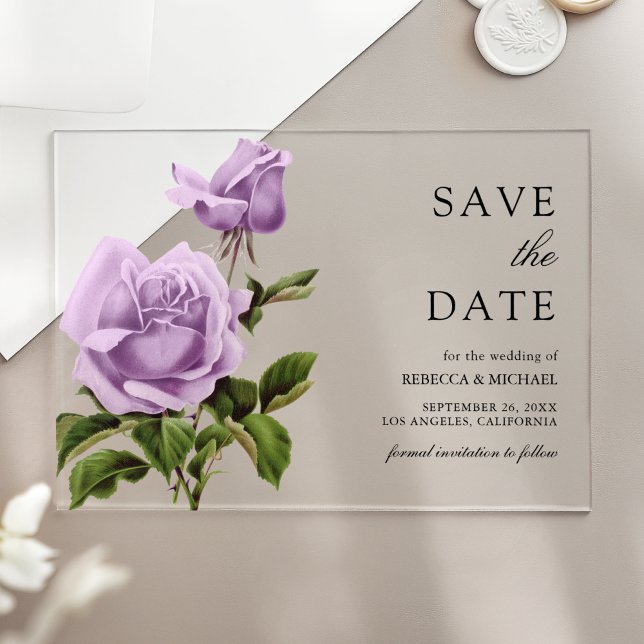 Dusty Purple Rose Floral Wedding Save the Date (Creator Uploaded)