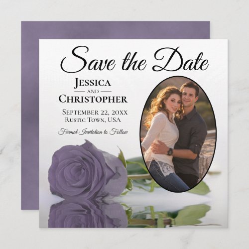 Dusty Purple Rose on White Oval Photo Chic Wedding Save The Date