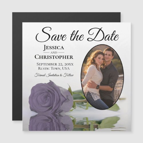 Dusty Purple Rose Save The Date Oval Photo Magnet