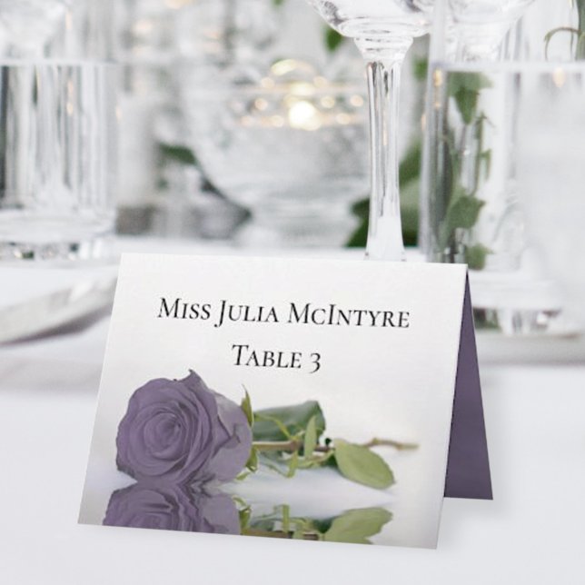 Dusty Purple Rose Wedding DIY Fold Place Card (Creator Uploaded)