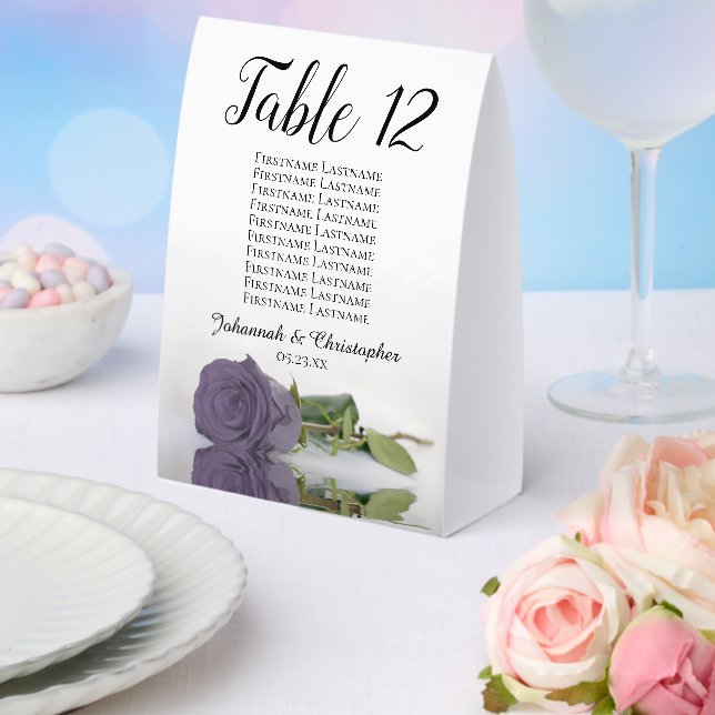 Dusty Purple Rose Wedding Number Seating Chart Paper Table Tent (Insitu(Wedding))