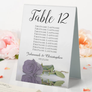 Dusty Purple Rose Wedding Number Seating Chart Table Tent