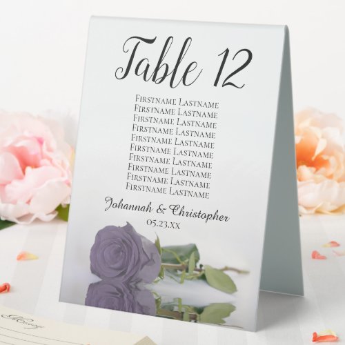 Dusty Purple Rose Wedding Number Seating Chart Table Tent Sign