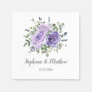 Dusty Purple Roses Eucalyptus Botanical Wedding Napkins