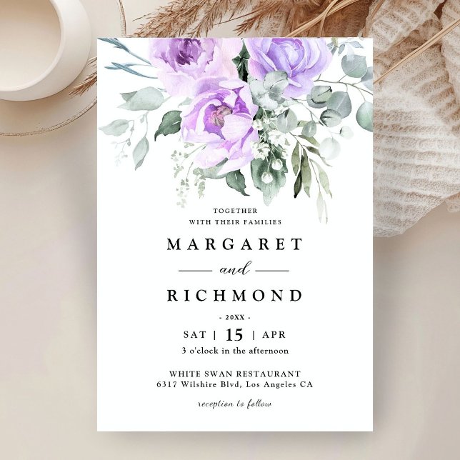 Dusty Purple Rustic Floral Wedding  Invitation (Creator Uploaded)