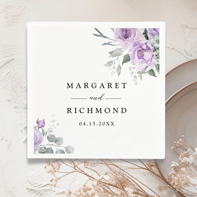 Dusty Purple Rustic Floral Wedding Napkins (Creator Uploaded)