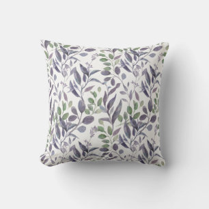 Dusty Purple Sage Green Leaves Greenery   Throw Pillow