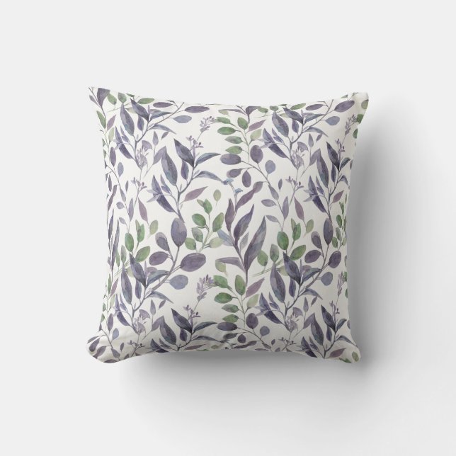 Dusty Purple Sage Green Leaves Greenery | Throw Pillow (Front)
