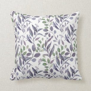 Dusty Purple Sage Green Leaves Greenery   Throw Pillow