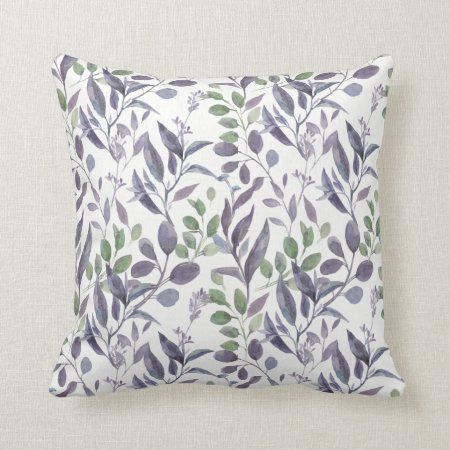 Dusty Purple Sage Green Leaves Greenery | Throw Pillow