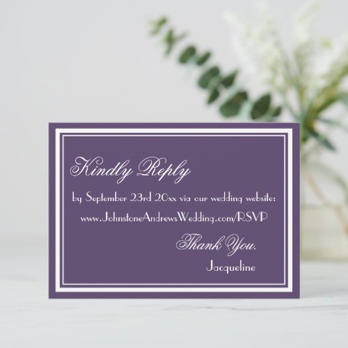 Dusty purple script simple wedding website RSVP Enclosure Card