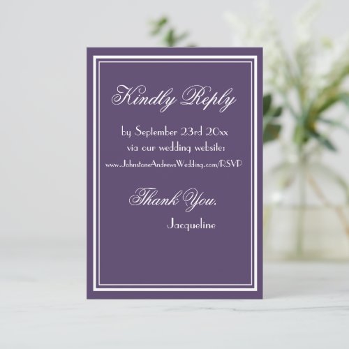 Dusty Purple script simple wedding website RSVP Enclosure Card