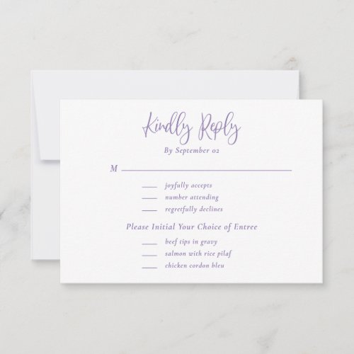 Dusty Purple Script Typography Menu Wedding RSVP 