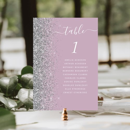 Dusty Purple Silver Glitter Wedding Table Number