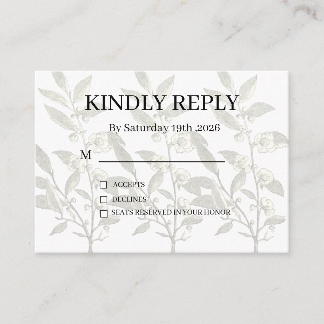 Dusty Purple Silver Gray Floral Rustic RSVP Card (Front)