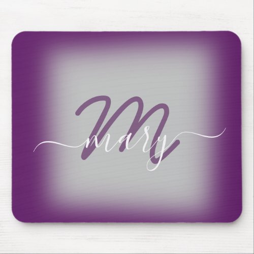 Dusty Purple Smoky  Gray Minimal Name Monogram Mouse Pad