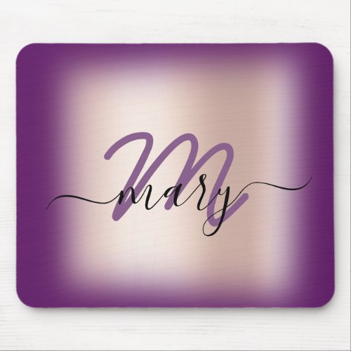 Dusty Purple Smoky  Rose Minimal Name Monogram Mouse Pad
