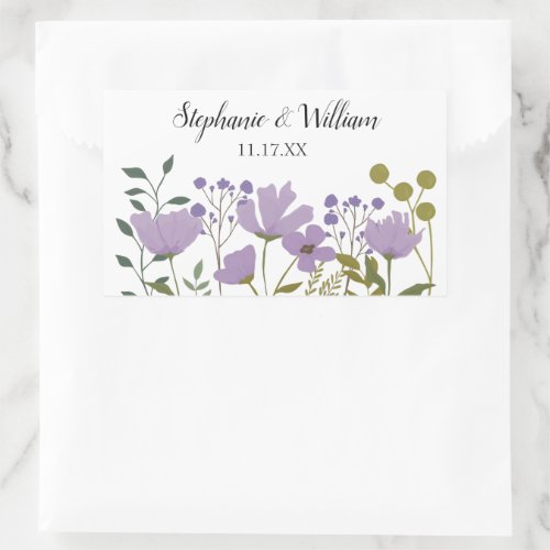 Dusty Purple Spring Floral Personalized Wedding Rectangular Sticker