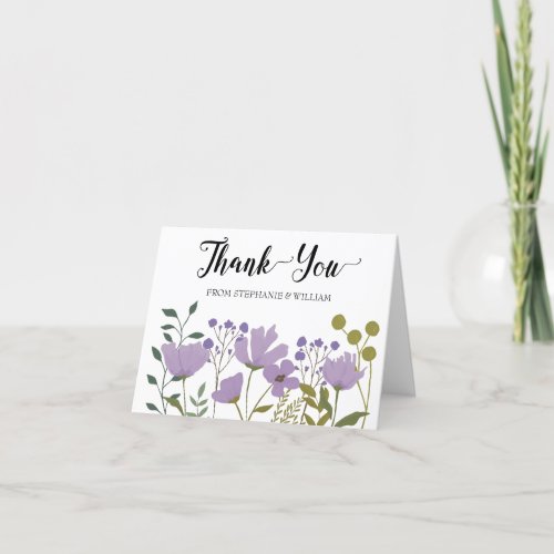 Dusty Purple Spring Floral Personalized Wedding Thank You Card