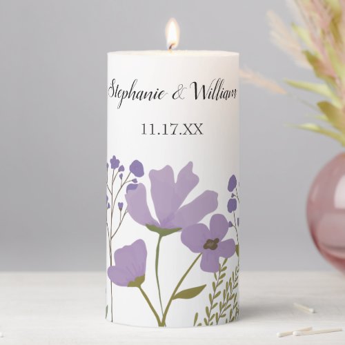 Dusty Purple Spring Floral Weddding Centerpiece Pillar Candle