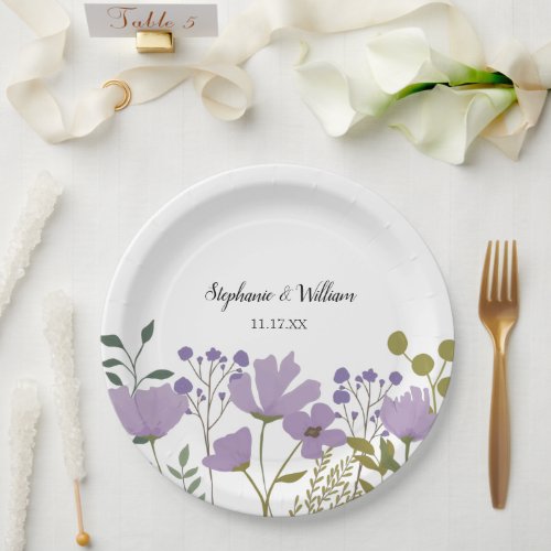 Dusty Purple Spring Floral Wedding Personalized Paper Plates