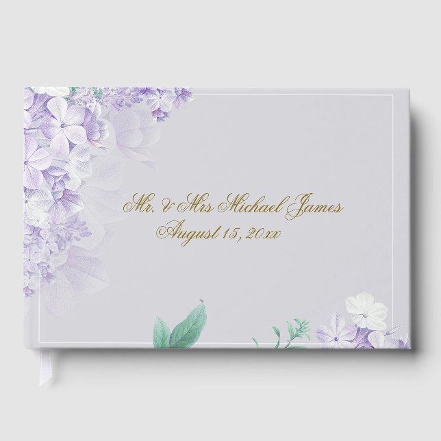 Dusty Purple Spring Flowers Wedding Reception Foil Guest Book (Front)