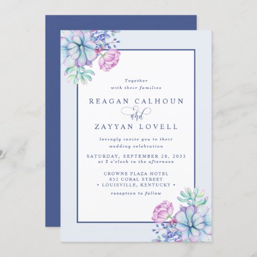 Dusty Purple Succulent Botanical Wedding Invitation