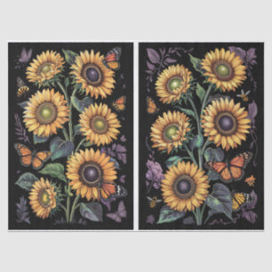 Dusty Purple Sunflower, Monarchs & Bees Decoupage Tissue Paper