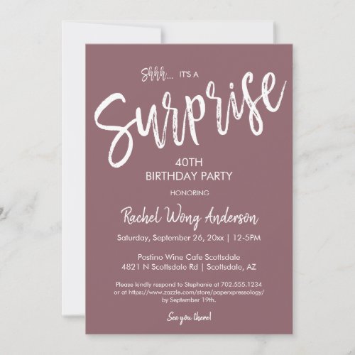 Dusty Purple Surprise Birthday Retirement Party Invitation
