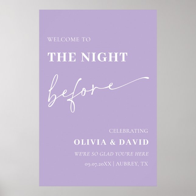 Dusty Purple The Night Before Rehearsal Sign (Front)