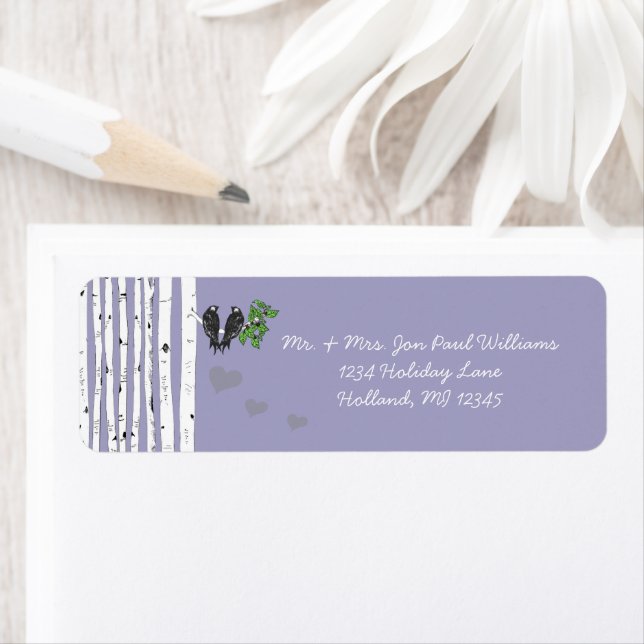 Dusty Purple Vintage Birds Birch Tree  Label (Insitu)