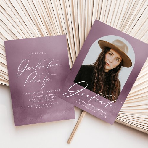 Dusty Purple Watercolor Arch Graduation Party Invitation