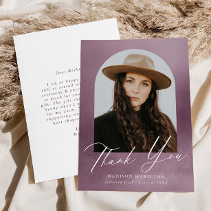 Dusty Purple Watercolor Arch Photo Graduation Thank You Card