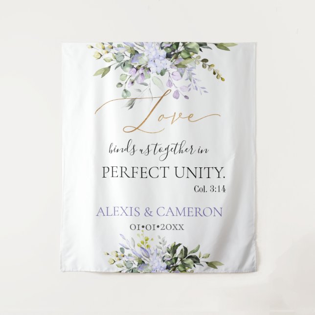 Dusty Purple Watercolor Eucalyptus, Col. 3:14 Tapestry (Front)