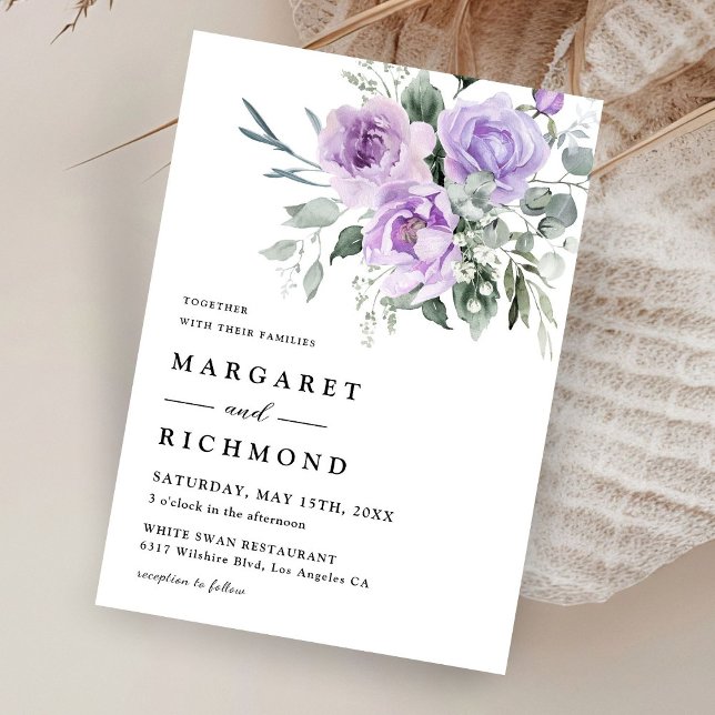 Dusty Purple Watercolor Rustic Floral Wedding Invitation (Creator Uploaded)