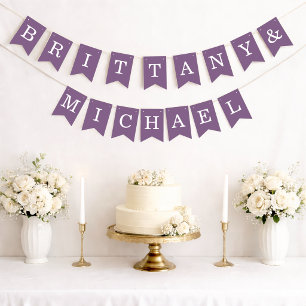 Dusty Purple Wedding Custom Names Bride and Groom  Bunting Flags