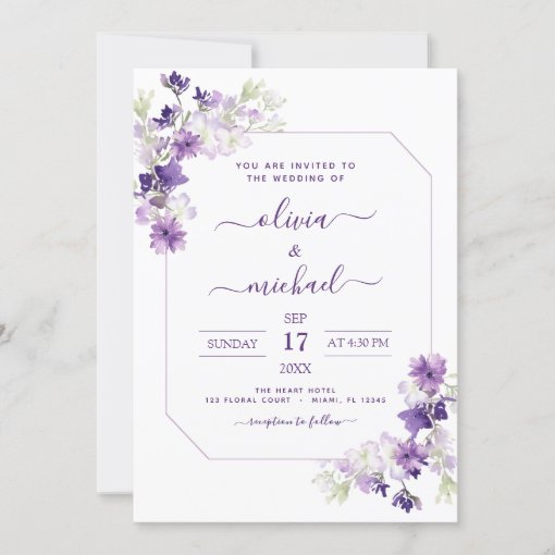 Dusty Purple Wedding Floral Greenery Invitation | Zazzle