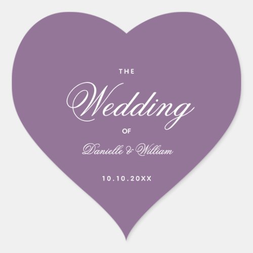 Dusty Purple Wedding Heart Simple Elegant Script  Heart Sticker