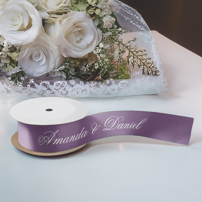 Dusty Purple Wedding Modern Color Simple Script Satin Ribbon (Creator Uploaded)
