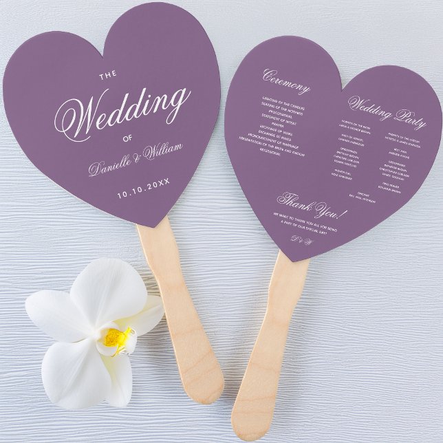 Dusty Purple Wedding Program Simple Heart Script Hand Fan (Creator Uploaded)