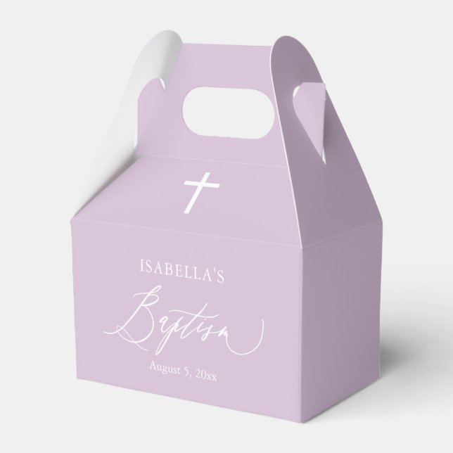 Dusty Purple White Cross Girl Baptism Favor Box (Front Side)
