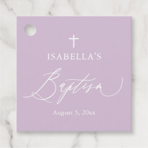 Dusty Purple White Cross Girl Baptism Favor Tag