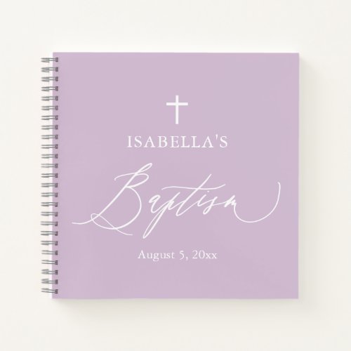 Dusty Purple White Cross Girl Baptism Guest Book